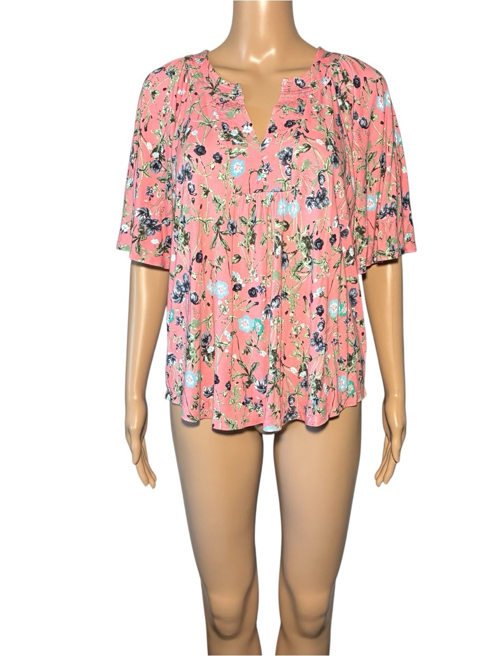 Style & Co Women's Floral Tunic Blouse M Multicolor Flutter Sleeve Rayon Blend